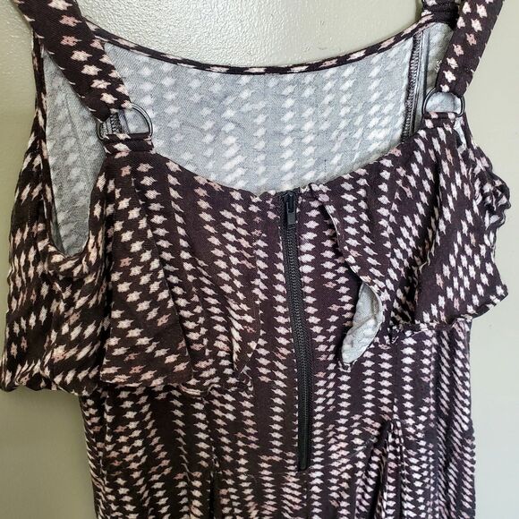 Free People Mini Dress Womens Size 4 Paper Flower Printed Ruffle Fit and Flare - Picture 5 of 10